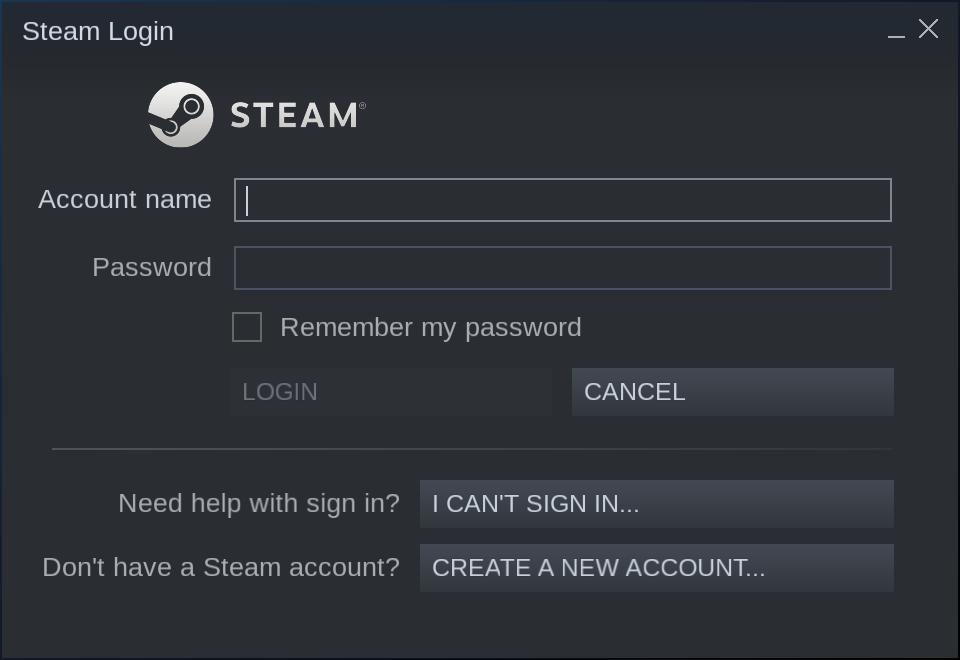 Steam login screen