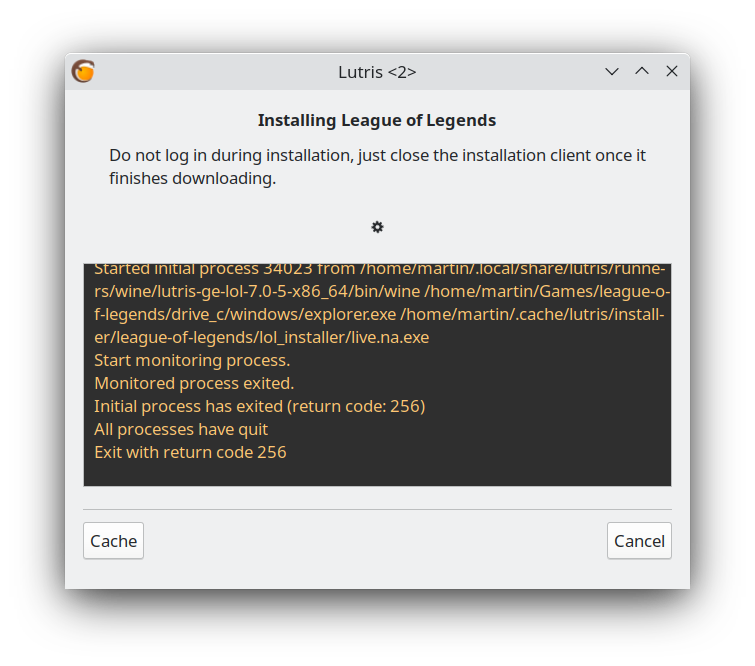 Lutris installing League of Legends