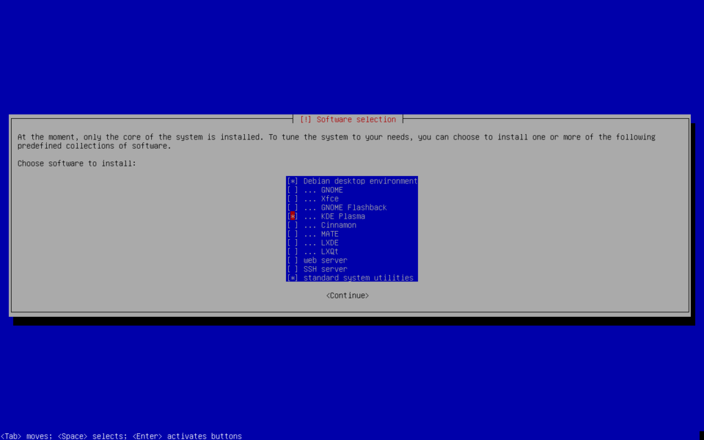 Debian installation - Software selection
