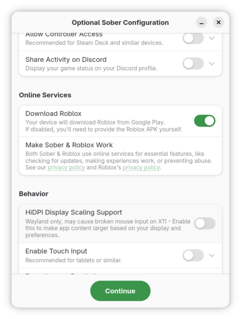 Optional Sober Configuration